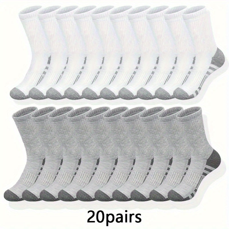 Knee-High Socks for Men, 30-Pair Black White and Gray Multipack with Listed Elastic Ribbed Cuffs, One-Size Athletic and Casual Style for Everyday Outfits