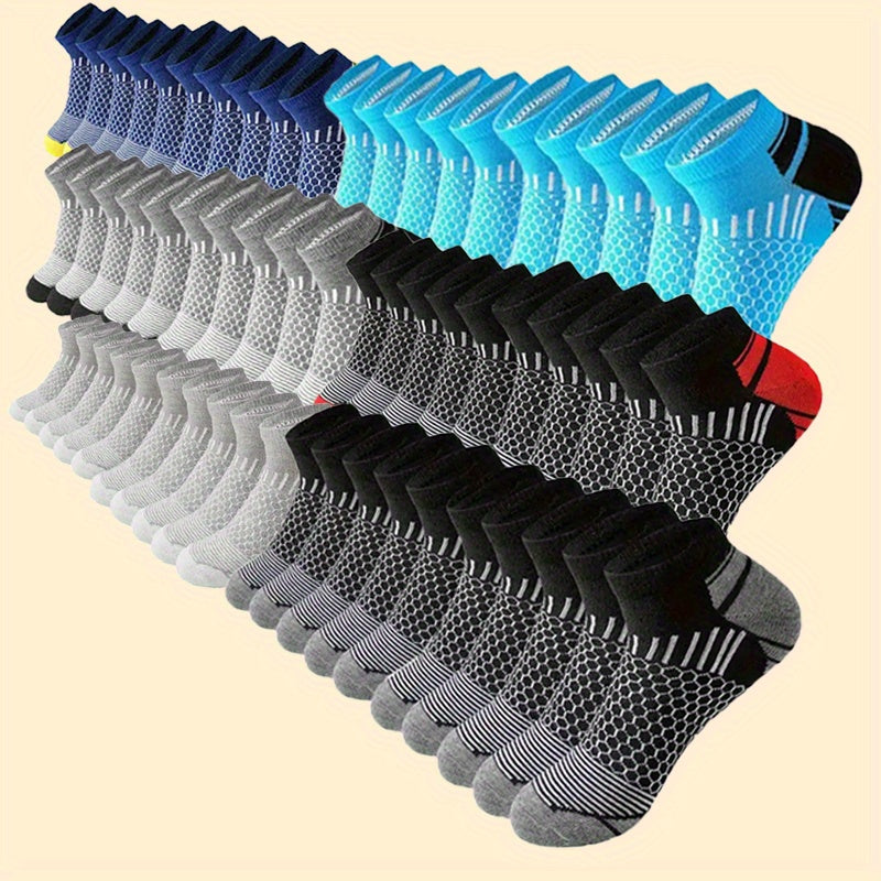 Low-Cut Socks for Men in Smooth Polyester Knit, Blue-Labeled 20pcs Options with One-Size Label for Everyday Casual Outfits and Athletic Shoe Pairing