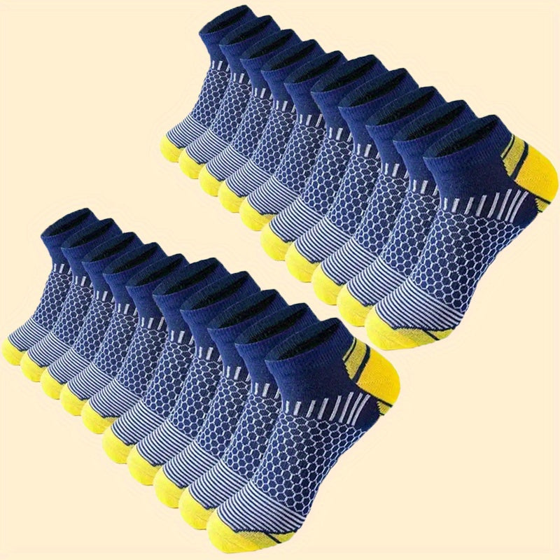 Low-Cut Socks for Men in Smooth Polyester Knit, Blue-Labeled 20pcs Options with One-Size Label for Everyday Casual Outfits and Athletic Shoe Pairing