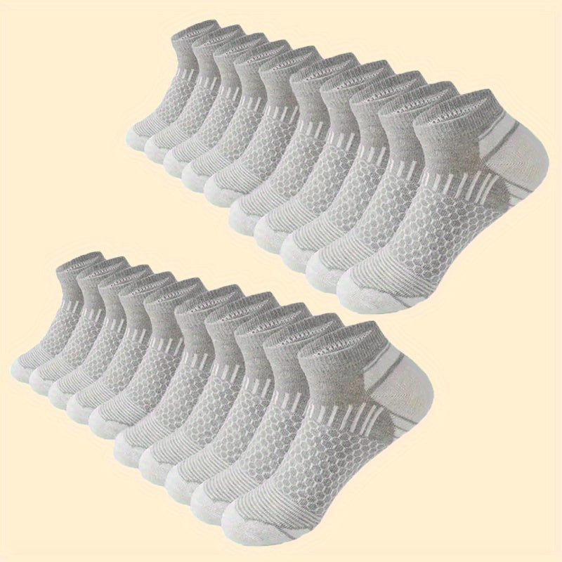 Low-Cut Socks for Men in Smooth Polyester Knit, Blue-Labeled 20pcs Options with One-Size Label for Everyday Casual Outfits and Athletic Shoe Pairing