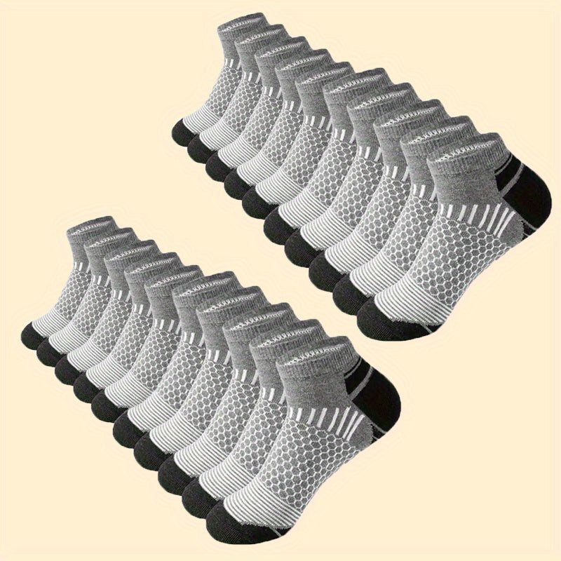Low-Cut Socks for Men in Smooth Polyester Knit, Blue-Labeled 20pcs Options with One-Size Label for Everyday Casual Outfits and Athletic Shoe Pairing