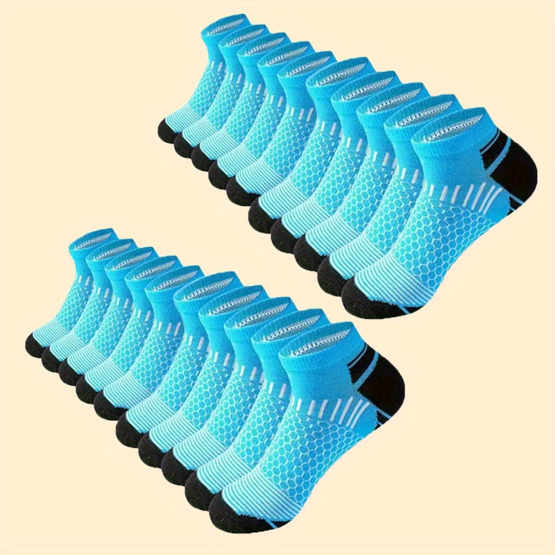 Low-Cut Socks for Men in Smooth Polyester Knit, Blue-Labeled 20pcs Options with One-Size Label for Everyday Casual Outfits and Athletic Shoe Pairing