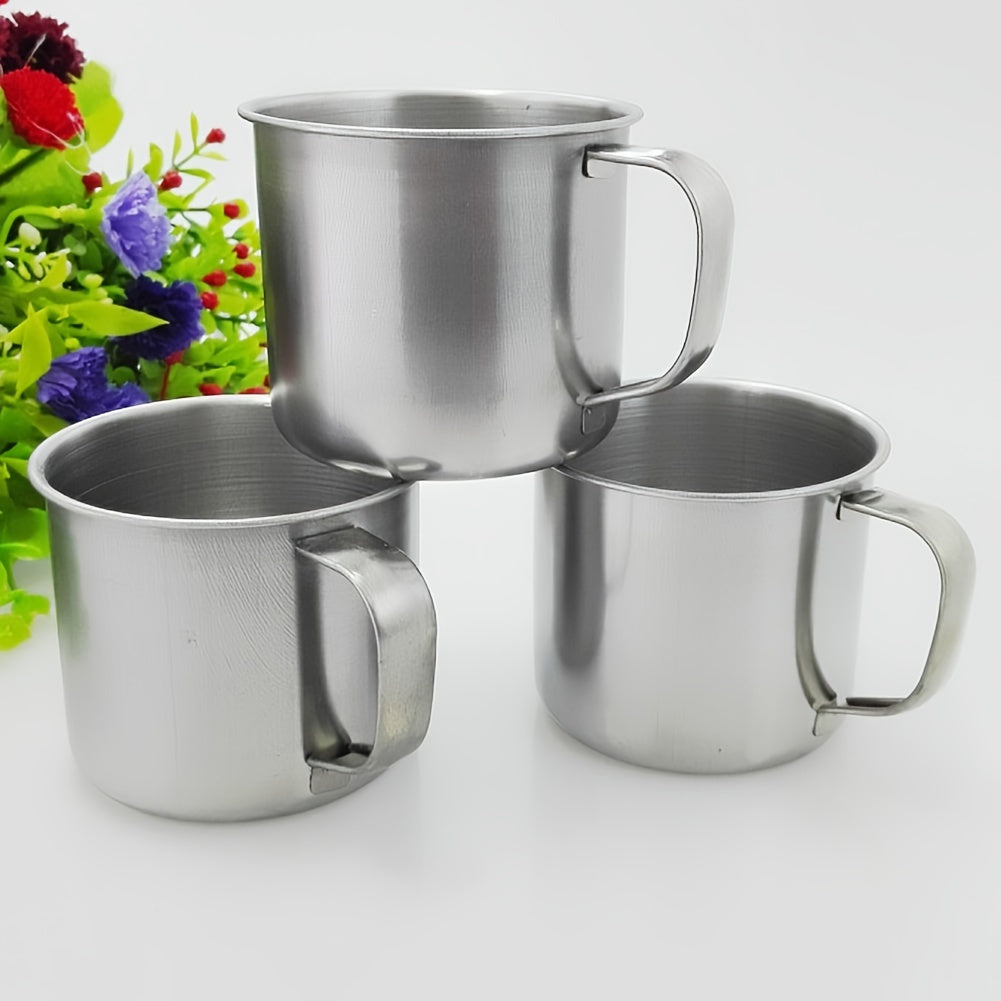 Stainless Steel Camping Cup, 8.45oz Reusable 304 Steel Mug with Spot-Welded Handle for Hot and Cold Drinks at Campsites, Picnics and Backyard BBQs