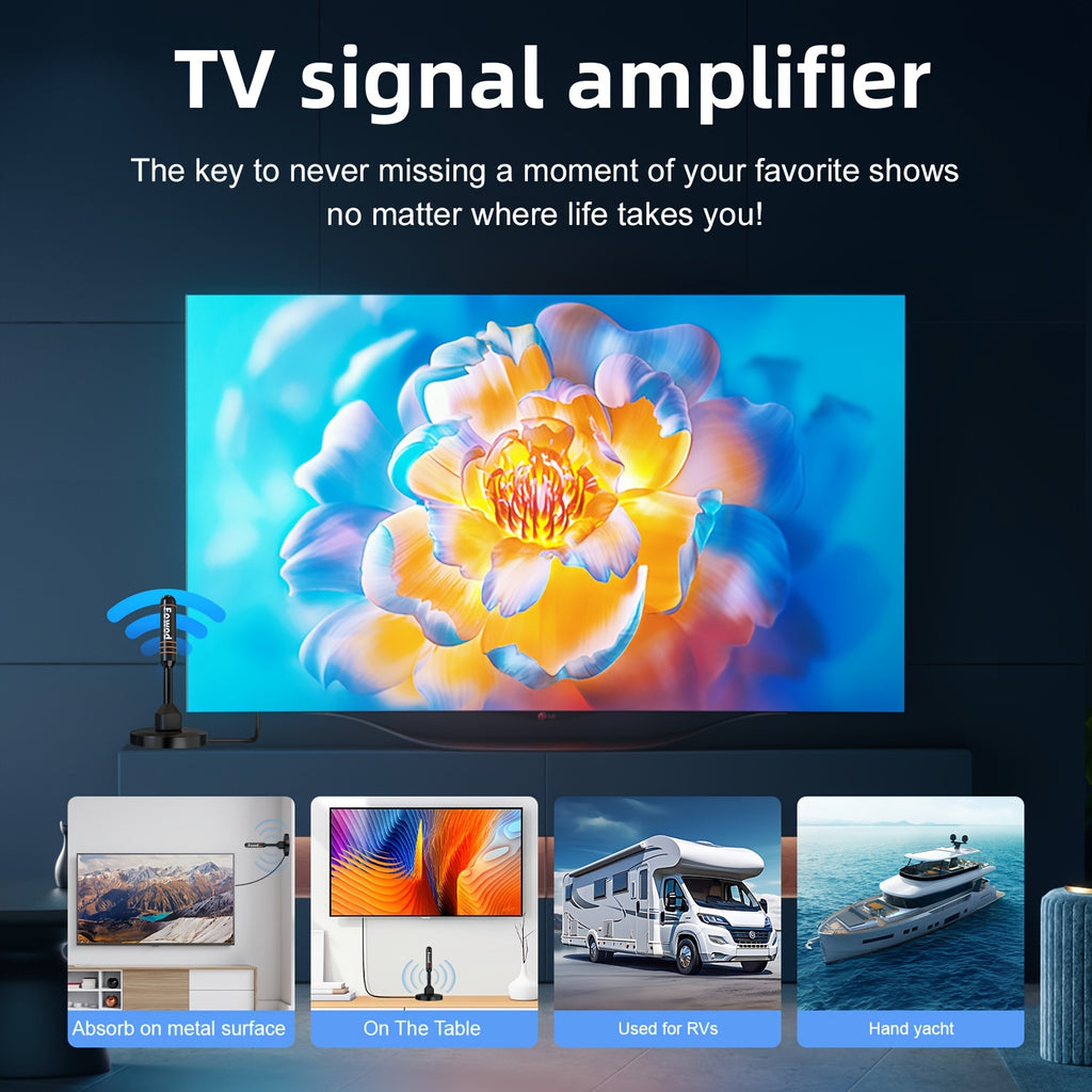 Portable HDTV Antenna with Signal Booster and Listed Built-In Filter, Television Reception Accessory for Compatible Home TV Setups and Flexible Placement