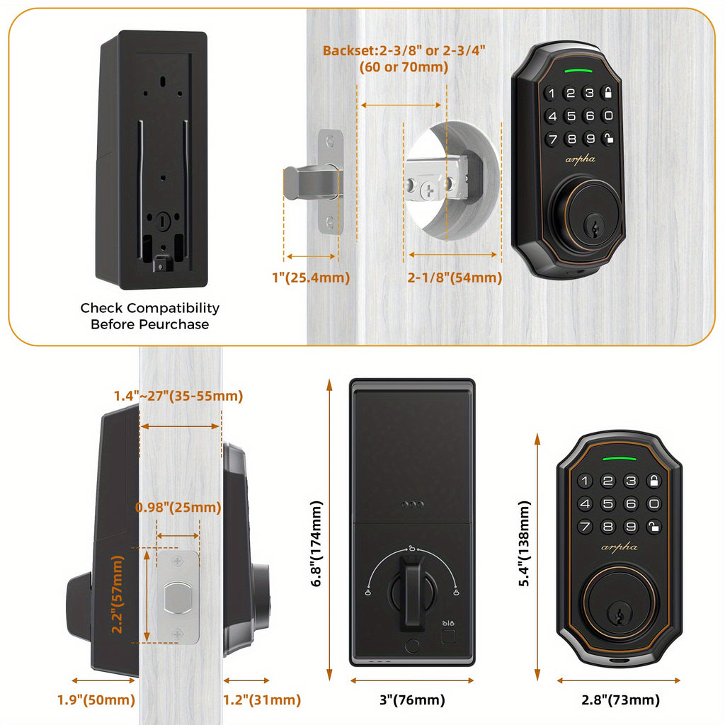 Electronic Keypad Deadbolt with Listed 100 Access Codes, Auto Lock and One-Touch Locking, Black or Silvery Finish and Fingerprint or Handle Set Options