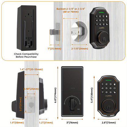 Electronic Keypad Deadbolt with Listed 100 Access Codes, Auto Lock and One-Touch Locking, Black or Silvery Finish and Fingerprint or Handle Set Options