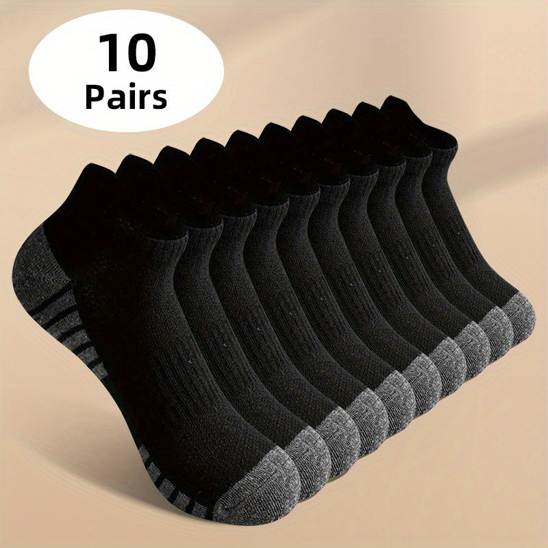 Solid Color Men's Athletic Socks, 10-Pair Flexible Knit Multipack in White or Grey with One-Size Label for Running, Fitness Sessions and Everyday Casual Outfits