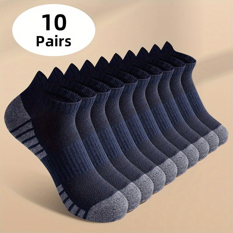 Solid Color Men's Athletic Socks, 10-Pair Flexible Knit Multipack in White or Grey with One-Size Label for Running, Fitness Sessions and Everyday Casual Outfits