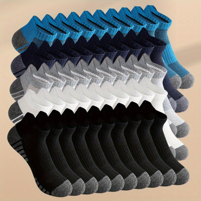 Solid Color Men's Athletic Socks, 10-Pair Flexible Knit Multipack in White or Grey with One-Size Label for Running, Fitness Sessions and Everyday Casual Outfits