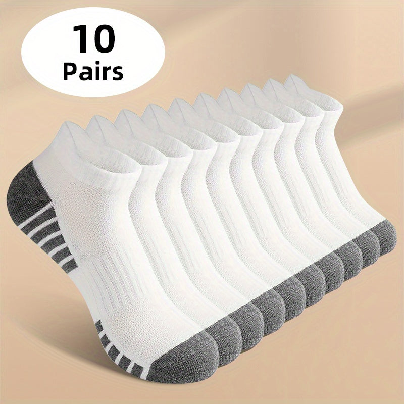 Solid Color Men's Athletic Socks, 10-Pair Flexible Knit Multipack in White or Grey with One-Size Label for Running, Fitness Sessions and Everyday Casual Outfits