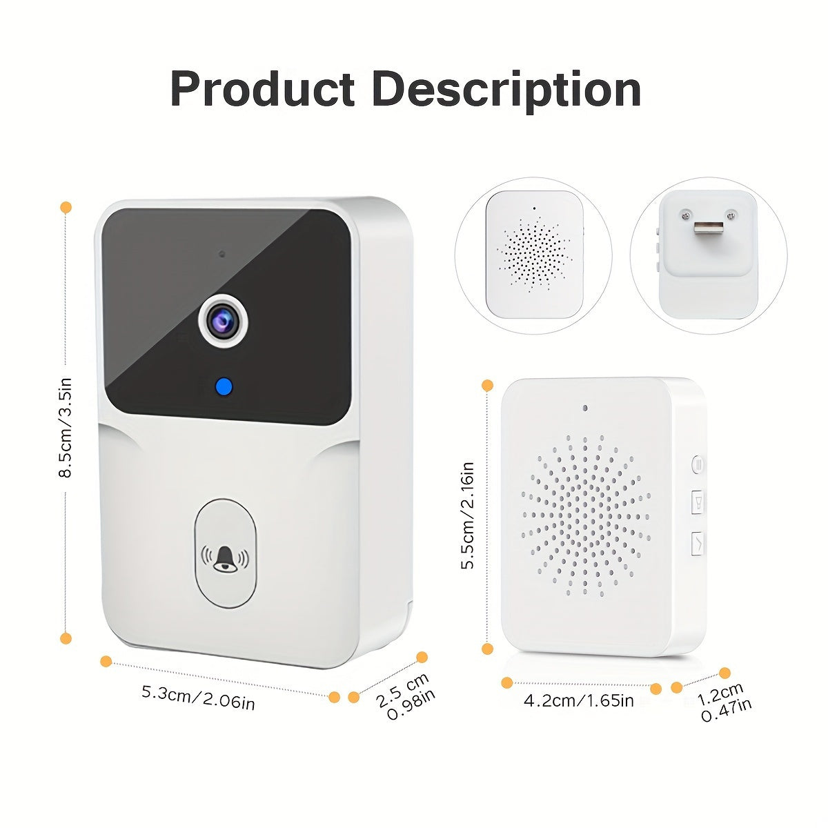 Tuya Smart WiFi Doorbell Camera, Rechargeable Wireless Video Doorbell with Night Vision, Voice Change, Two-Way Calls and Photo Recording for Home Entry