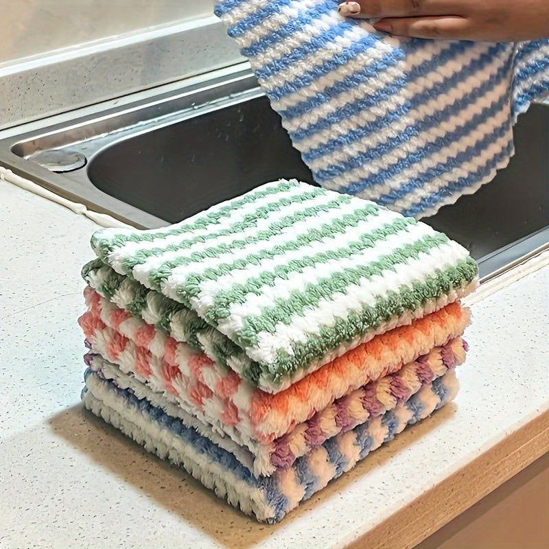 Coral Fleece Microfiber Dish Cloths 10-Pack, Soft Absorbent Reusable Machine Washable Cleaning Towels for Kitchen, Bathroom and Car Care