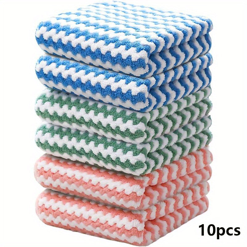 Coral Fleece Microfiber Dish Cloths 10-Pack, Soft Absorbent Reusable Machine Washable Cleaning Towels for Kitchen, Bathroom and Car Care
