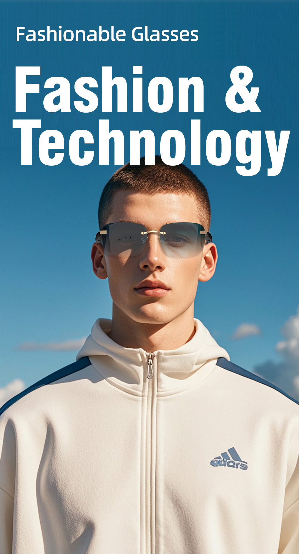 Touch-Control Wireless Audio Glasses with Listed Built-In Microphone, Music Playback and Hands-Free Calls in Gradient Blue, Gradient Purple or Brown-1
