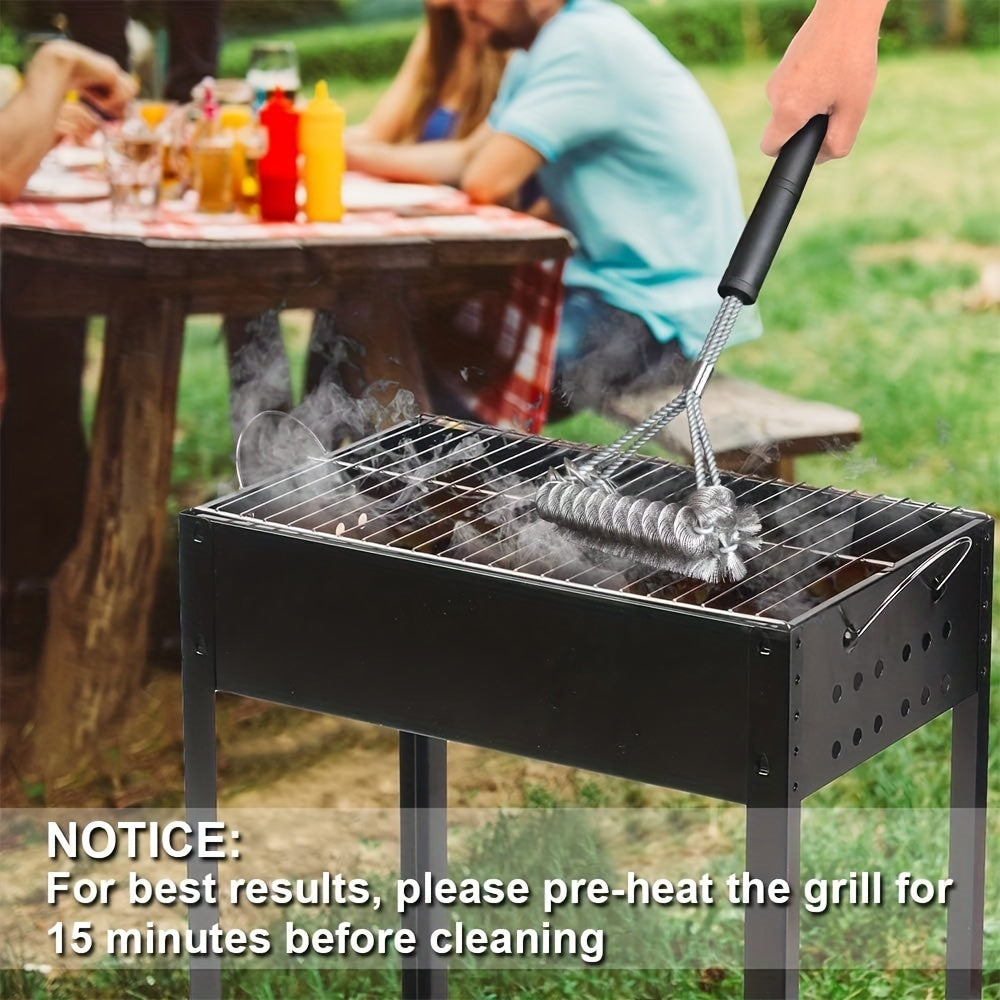 Double Sided Grill Brush with Stainless Steel Cleaning Design and Handle, Silvery BBQ Care Tool for Compatible Grates and Backyard Barbecue Cleanup