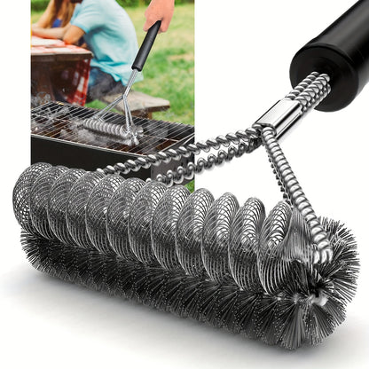 Double Sided Grill Brush with Stainless Steel Cleaning Design and Handle, Silvery BBQ Care Tool for Compatible Grates and Backyard Barbecue Cleanup