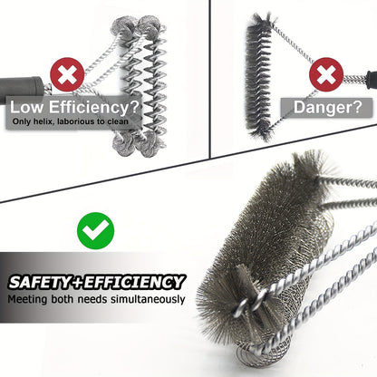 Double Sided Grill Brush with Stainless Steel Cleaning Design and Handle, Silvery BBQ Care Tool for Compatible Grates and Backyard Barbecue Cleanup