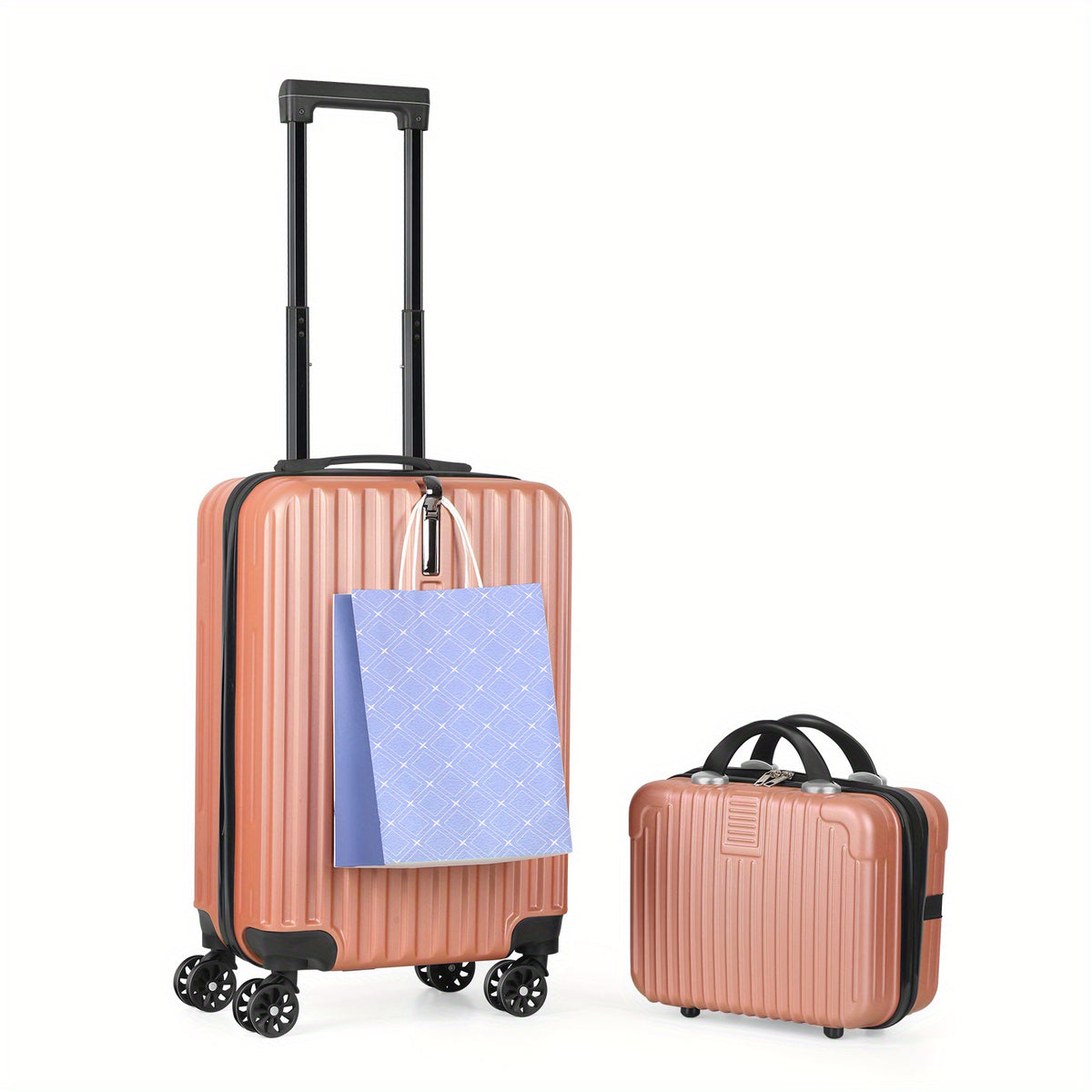 Hardside Carry-On Luggage Set with 20-Inch Spinner Suitcase and 14-Inch Cosmetic Case, ABS and PC Shells, Combination Lock and Four Travel Color Choices