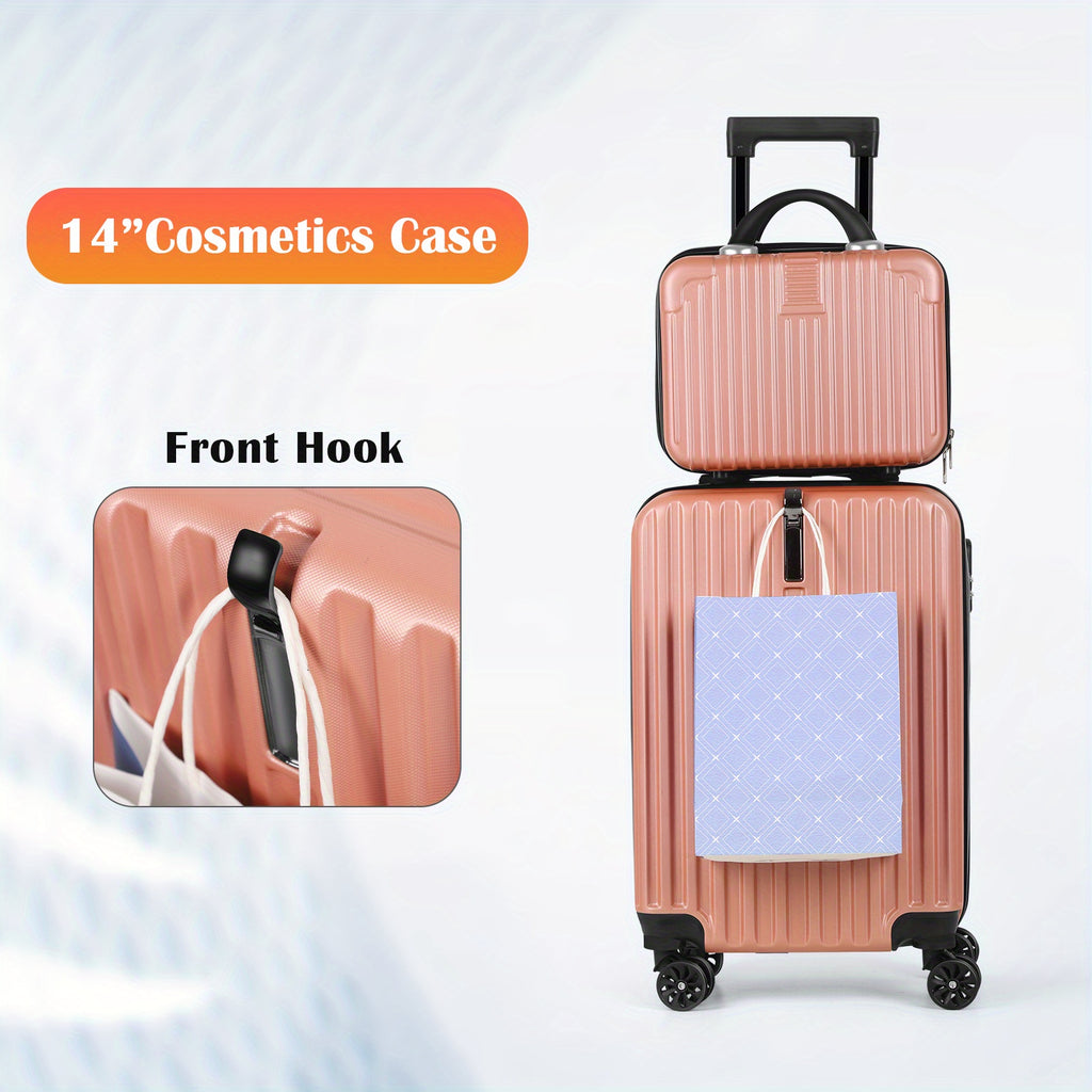 Hardside Carry-On Luggage Set with 20-Inch Spinner Suitcase and 14-Inch Cosmetic Case, ABS and PC Shells, Combination Lock and Four Travel Color Choices
