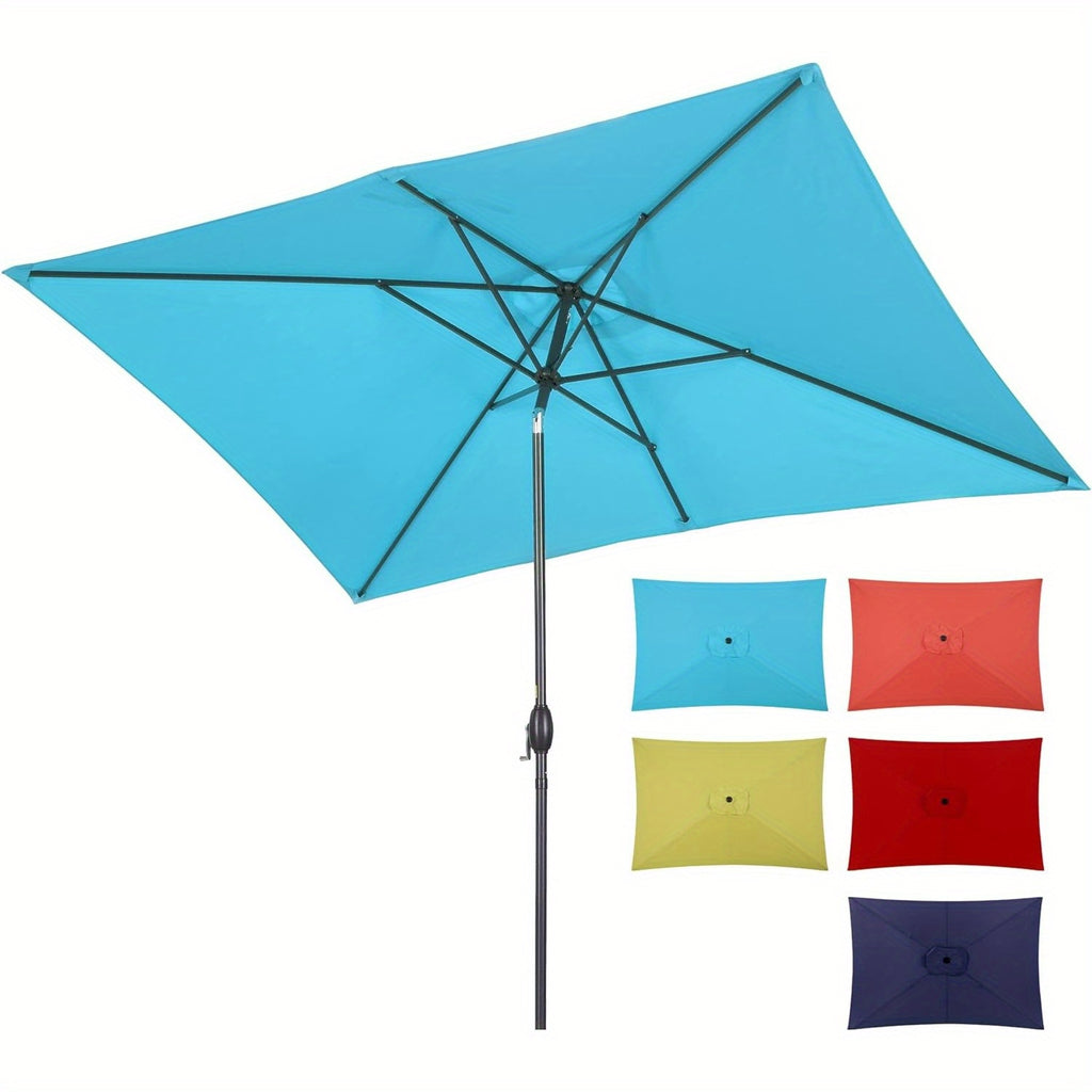 Rectangular Patio Umbrella with Listed 6.5 x 10 ft Polyester Canopy, Aluminum Pole, Crank and Six Steel Ribs in Blue, Black, Grey, Khaki or Red for Outdoor Tables