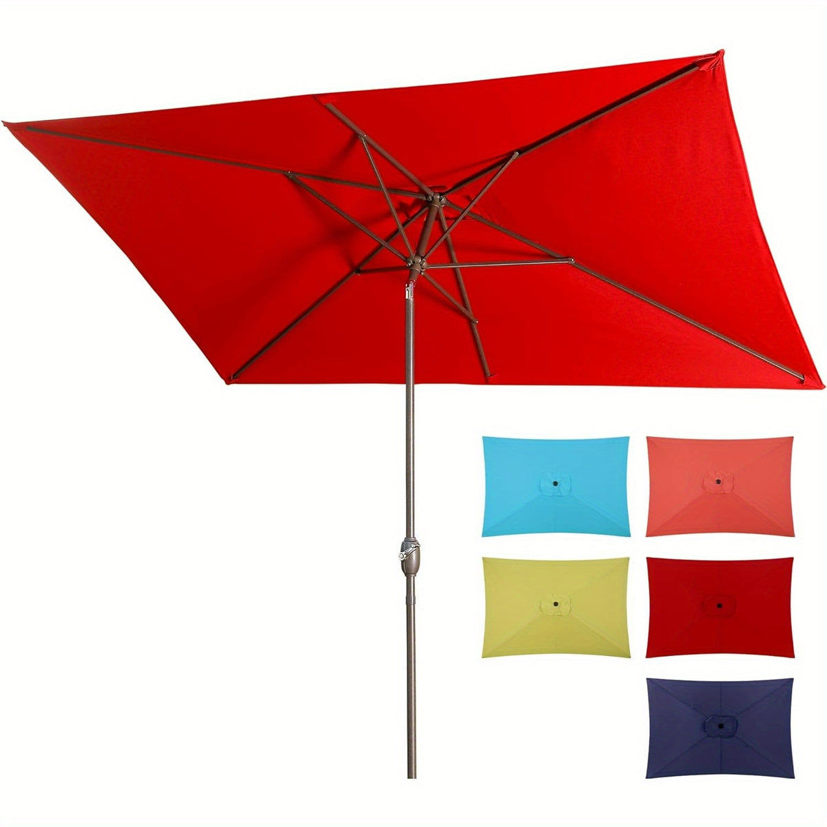 Rectangular Patio Umbrella with Listed 6.5 x 10 ft Polyester Canopy, Aluminum Pole, Crank and Six Steel Ribs in Blue, Black, Grey, Khaki or Red for Outdoor Tables