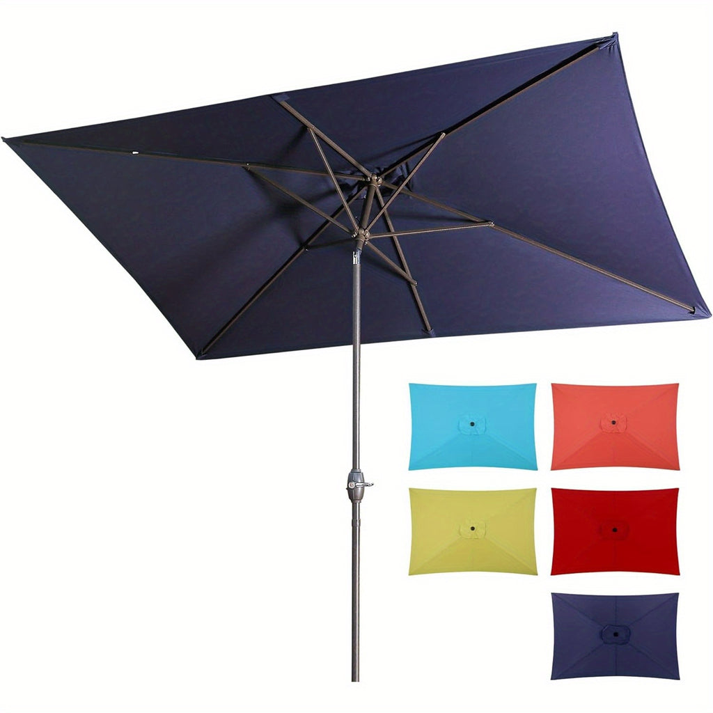 Rectangular Patio Umbrella with Listed 6.5 x 10 ft Polyester Canopy, Aluminum Pole, Crank and Six Steel Ribs in Blue, Black, Grey, Khaki or Red for Outdoor Tables