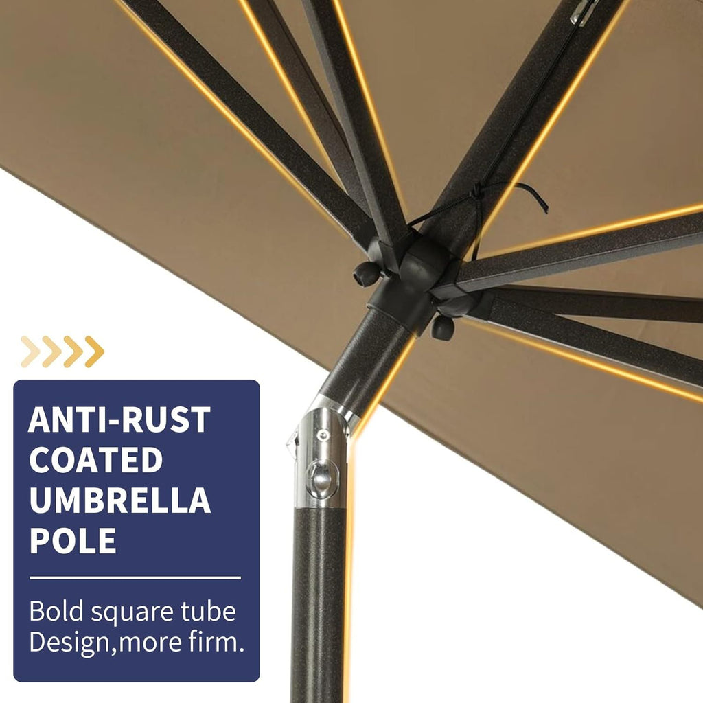 Rectangular Patio Umbrella with Listed 6.5 x 10 ft Polyester Canopy, Aluminum Pole, Crank and Six Steel Ribs in Blue, Black, Grey, Khaki or Red for Outdoor Tables