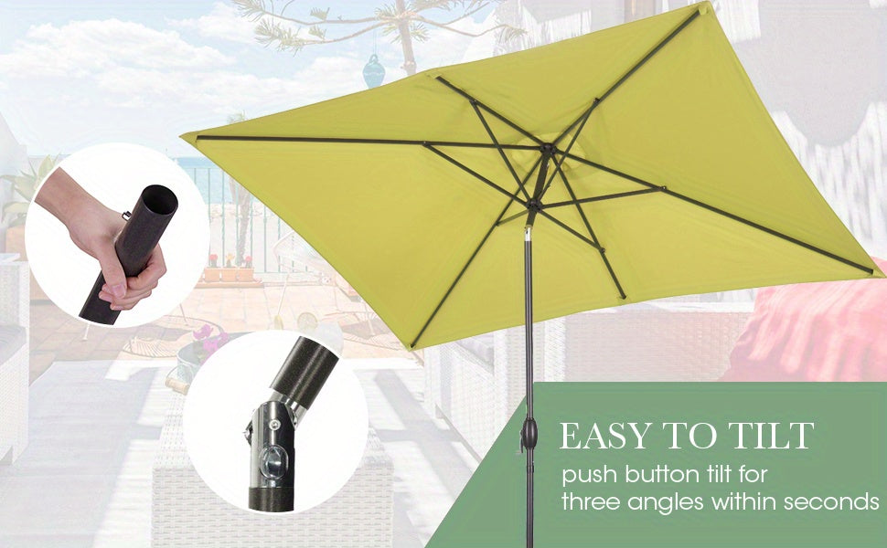 Rectangular Patio Umbrella with Listed 6.5 x 10 ft Polyester Canopy, Aluminum Pole, Crank and Six Steel Ribs in Blue, Black, Grey, Khaki or Red for Outdoor Tables