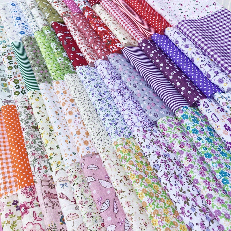 Floral Fabric Scraps 100-Piece Bundle, Multi-Style Patchwork Material in Square and Rectangle Size Options for DIY Sewing, Doll Clothes and Handmade Crafts