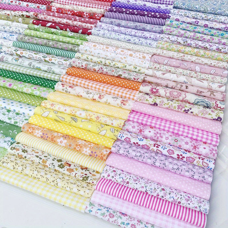 Floral Fabric Scraps 100-Piece Bundle, Multi-Style Patchwork Material in Square and Rectangle Size Options for DIY Sewing, Doll Clothes and Handmade Crafts