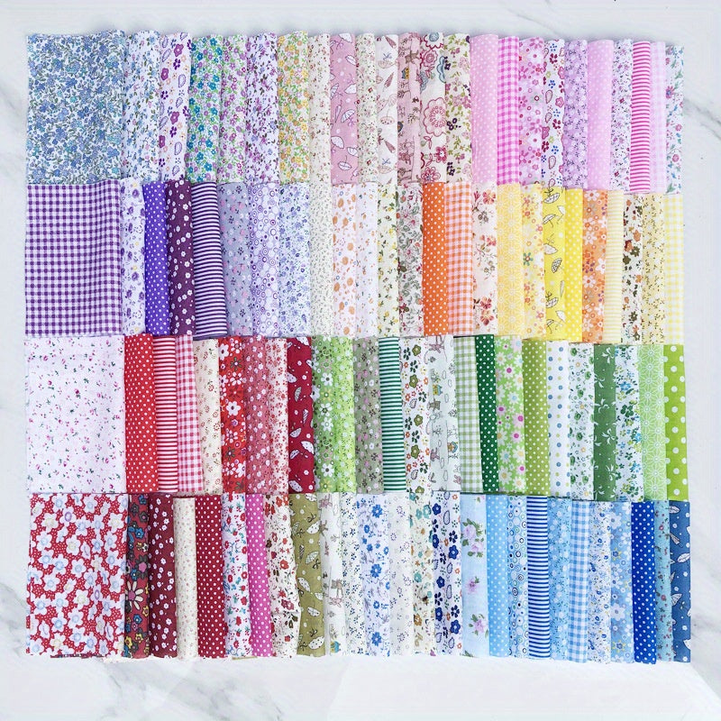 Floral Fabric Scraps 100-Piece Bundle, Multi-Style Patchwork Material in Square and Rectangle Size Options for DIY Sewing, Doll Clothes and Handmade Crafts