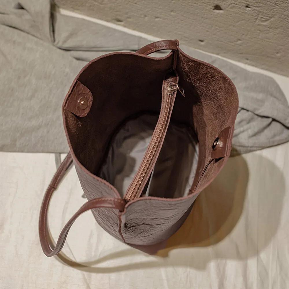 Women's Bucket Shoulder Bag in Brown or Black, Everyday Handbag for Shopping Trips, Casual Dates, Weekend Outings and Vacation Outfit Styling