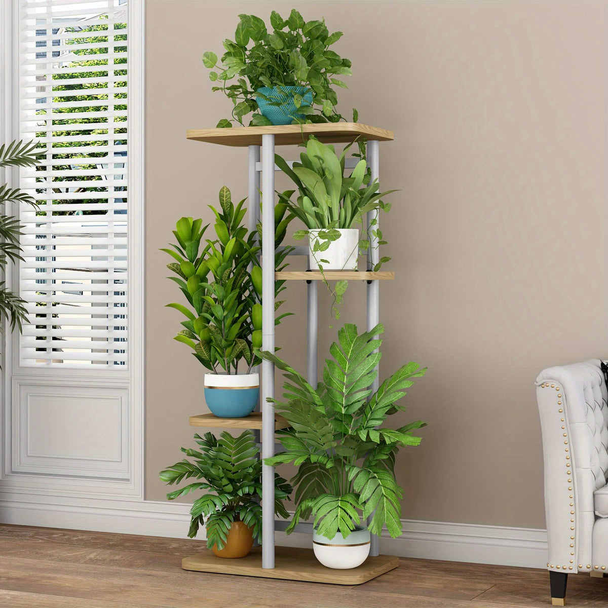 Indoor Plant Shelf for Multiple Plants, Decorative Plant Display Stand for Living Room Corners, Balcony Arrangements and Home Garden Pot Organization