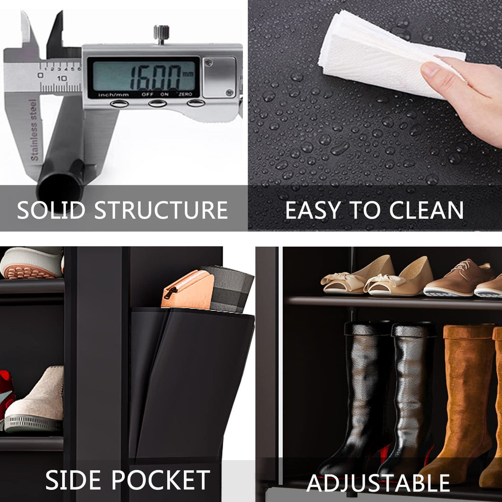 Covered 7-Tier Shoe Rack, Double-Row Non-Woven Shoe Storage Cabinet with Listed 42-Pair Capacity in Coffee or Black for Closet and Apartment Organization