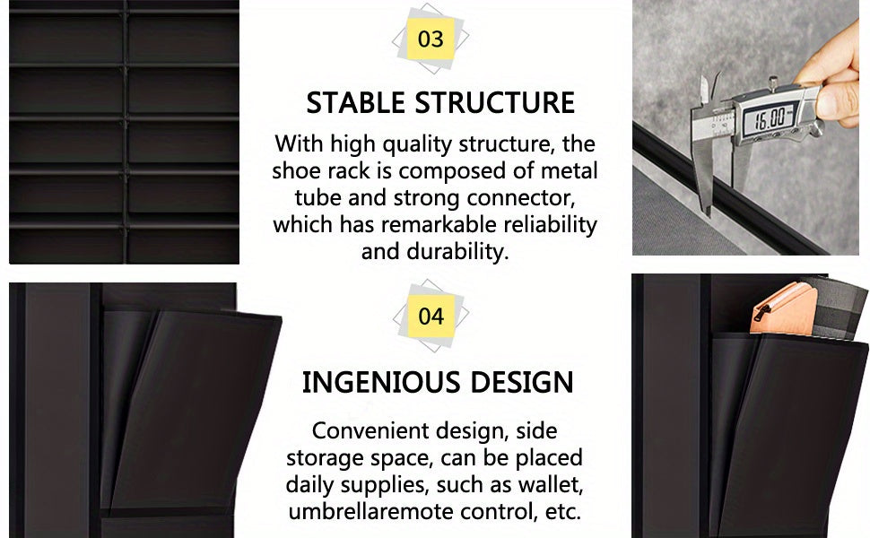 Covered 7-Tier Shoe Rack, Double-Row Non-Woven Shoe Storage Cabinet with Listed 42-Pair Capacity in Coffee or Black for Closet and Apartment Organization