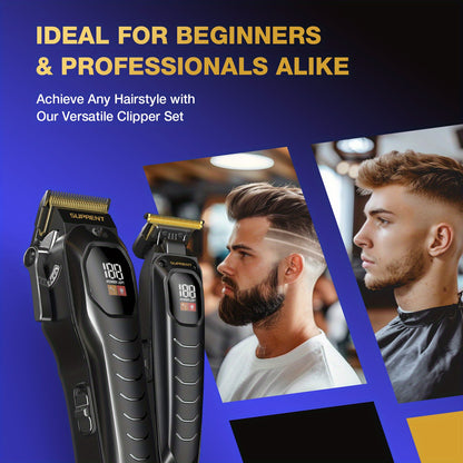 Hair Clippers or T-Blade Trimmer by SUPRENT for Men, Cordless Rechargeable Grooming Tools with Listed LED Display for Home Haircuts and Beard Detailing