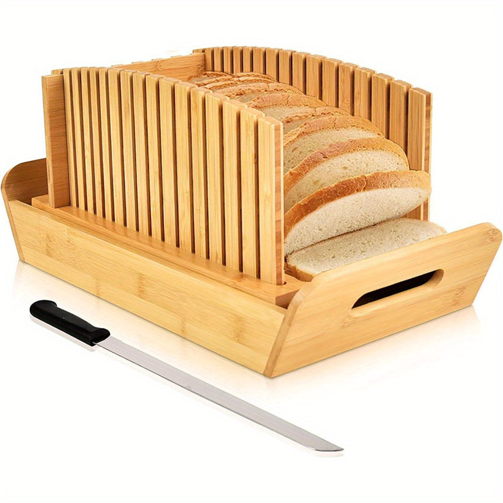 Foldable Bread Slicer with Crumb Tray, A1 Bread Cutting Board and Crumb Collector for Home Loaf Preparation, Kitchen Counter Organization and Storage