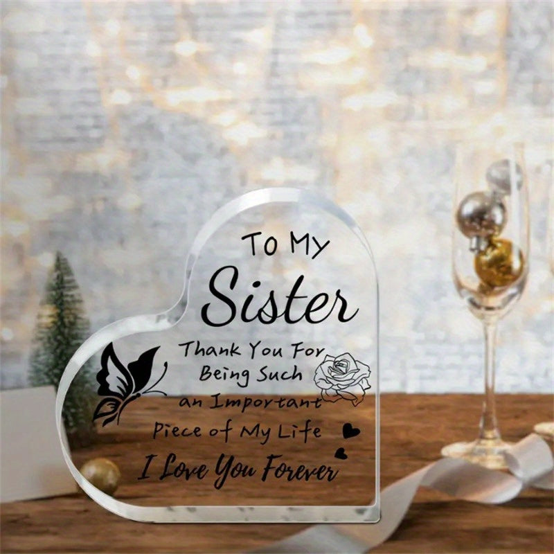 Sister Gift Plaque with To My Sister Message, Flat Rose and Butterfly Desk Decoration for Sibling Birthdays, Weddings, Christmas and Thanksgiving