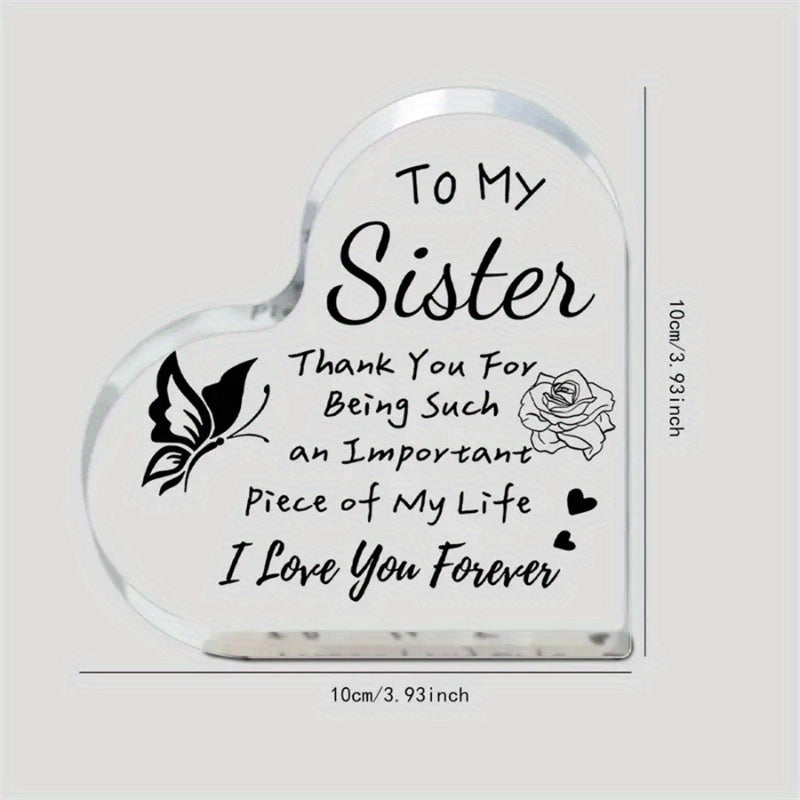 Sister Gift Plaque with To My Sister Message, Flat Rose and Butterfly Desk Decoration for Sibling Birthdays, Weddings, Christmas and Thanksgiving