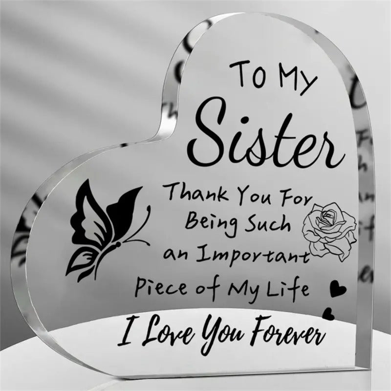 Sister Gift Plaque with To My Sister Message, Flat Rose and Butterfly Desk Decoration for Sibling Birthdays, Weddings, Christmas and Thanksgiving