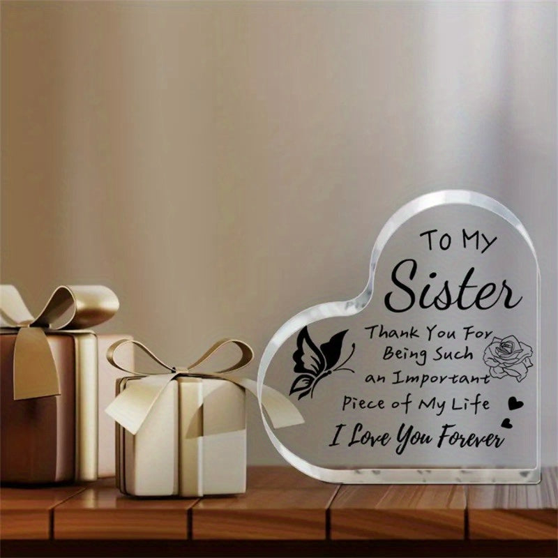 Sister Gift Plaque with To My Sister Message, Flat Rose and Butterfly Desk Decoration for Sibling Birthdays, Weddings, Christmas and Thanksgiving