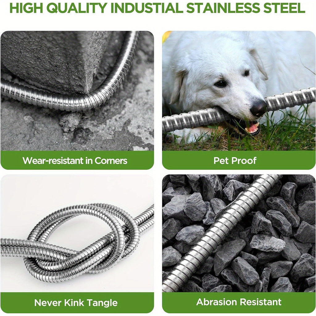 Flexible Metal Garden Hose with Spray Nozzle, Stainless Steel Watering Hose for Yard Care and Vehicle Rinsing, Standard and Upgraded Length Options