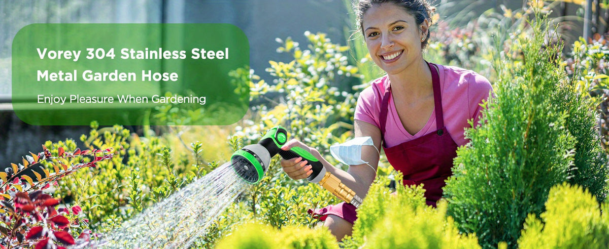 Flexible Metal Garden Hose with Spray Nozzle, Stainless Steel Watering Hose for Yard Care and Vehicle Rinsing, Standard and Upgraded Length Options