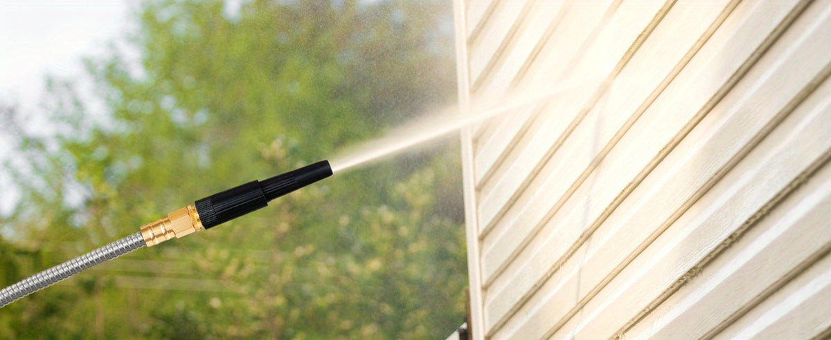 Flexible Metal Garden Hose with Spray Nozzle, Stainless Steel Watering Hose for Yard Care and Vehicle Rinsing, Standard and Upgraded Length Options