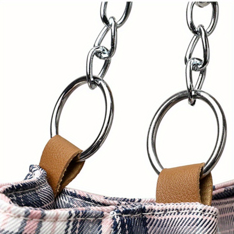 Oversized Plaid Tote Bag for Women, Spacious Shoulder Handbag for Work, School and Everyday Essentials with Classic Check Pattern Styling