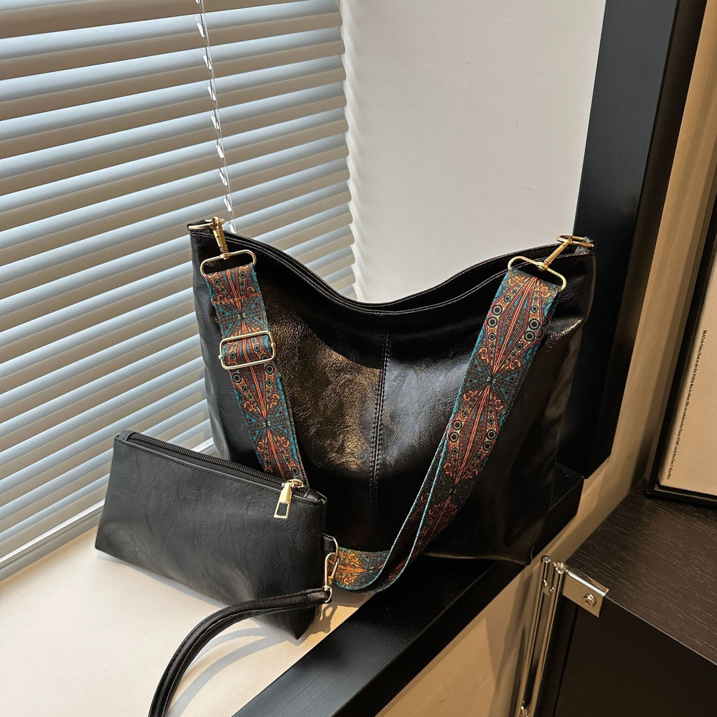 Bohemian Tote Bag Set for Women, 2-Piece Soft Lightweight Handbags with Adjustable Shoulder Strap, Zipper Closure and Polyester Lining for Everyday Outings