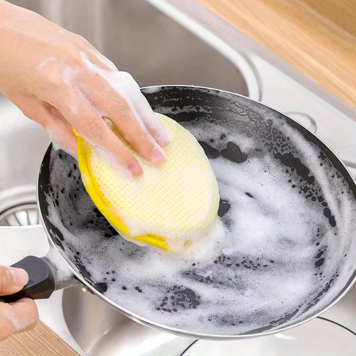 Round Double-Sided Dishwashing Sponges in 6 or 12-Piece Random Color Packs, Polyester Fiber Kitchen Cleaning Pads for Compatible Pots, Dishes and Everyday Washing