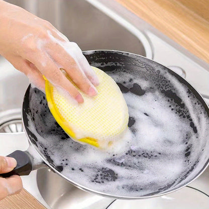 Round Double-Sided Dishwashing Sponges in 6 or 12-Piece Random Color Packs, Polyester Fiber Kitchen Cleaning Pads for Compatible Pots, Dishes and Everyday Washing