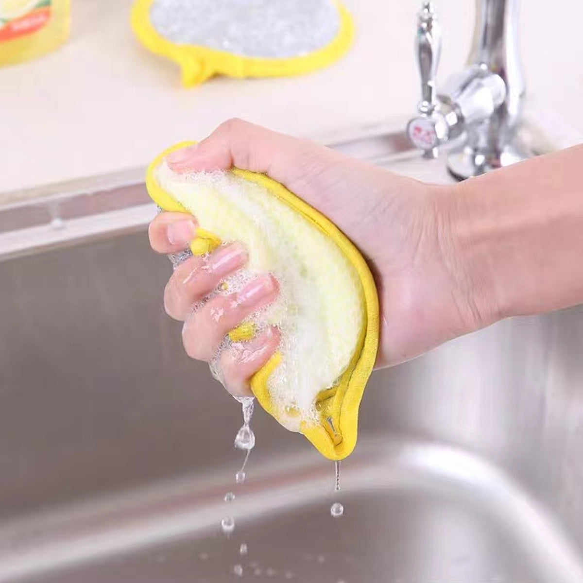Round Double-Sided Dishwashing Sponges in 6 or 12-Piece Random Color Packs, Polyester Fiber Kitchen Cleaning Pads for Compatible Pots, Dishes and Everyday Washing