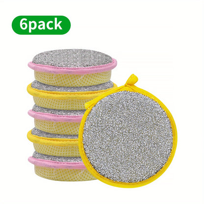 Round Double-Sided Dishwashing Sponges in 6 or 12-Piece Random Color Packs, Polyester Fiber Kitchen Cleaning Pads for Compatible Pots, Dishes and Everyday Washing